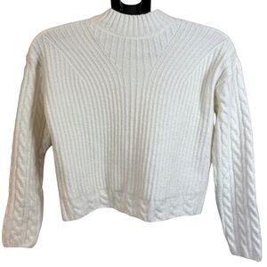 gbGIRLS Cable Knit Ribbed Sweater White Girls Size L Pullover, Mock Neck